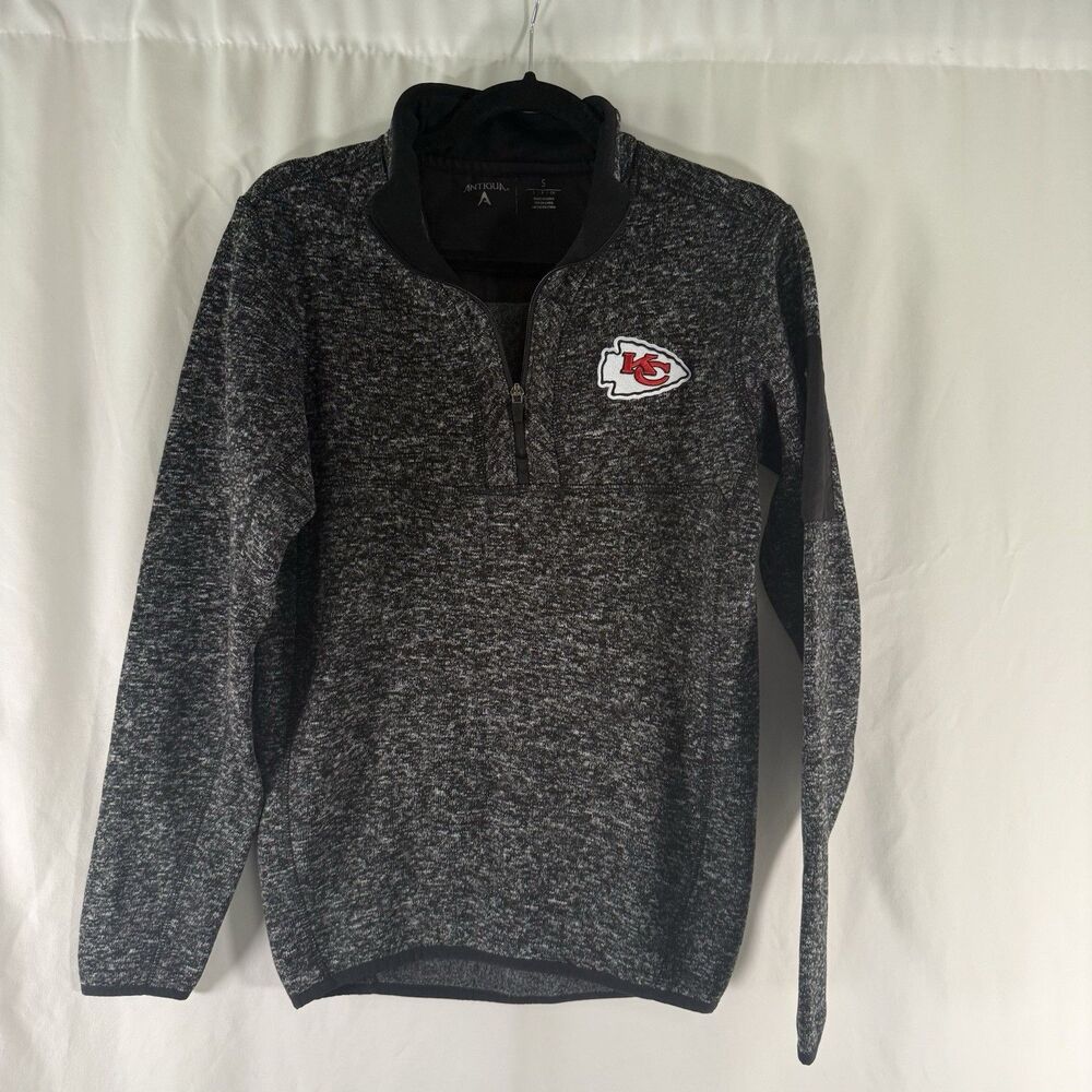 Kansas City Chiefs Antigua Sweater Women's Small 1/4 Zip Heathered Black Zip Poc
